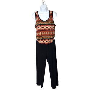 Tiana b Boho Hippie Jumpsuit Tribal Aztec Print Sleeveless Wide Leg Size Large